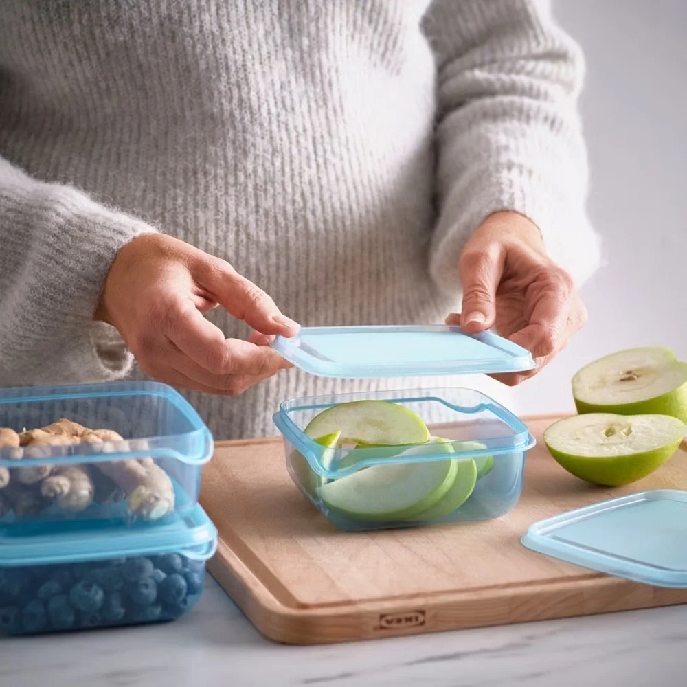 IKEA Blue Stackable Plastic Food Containers with Lids
